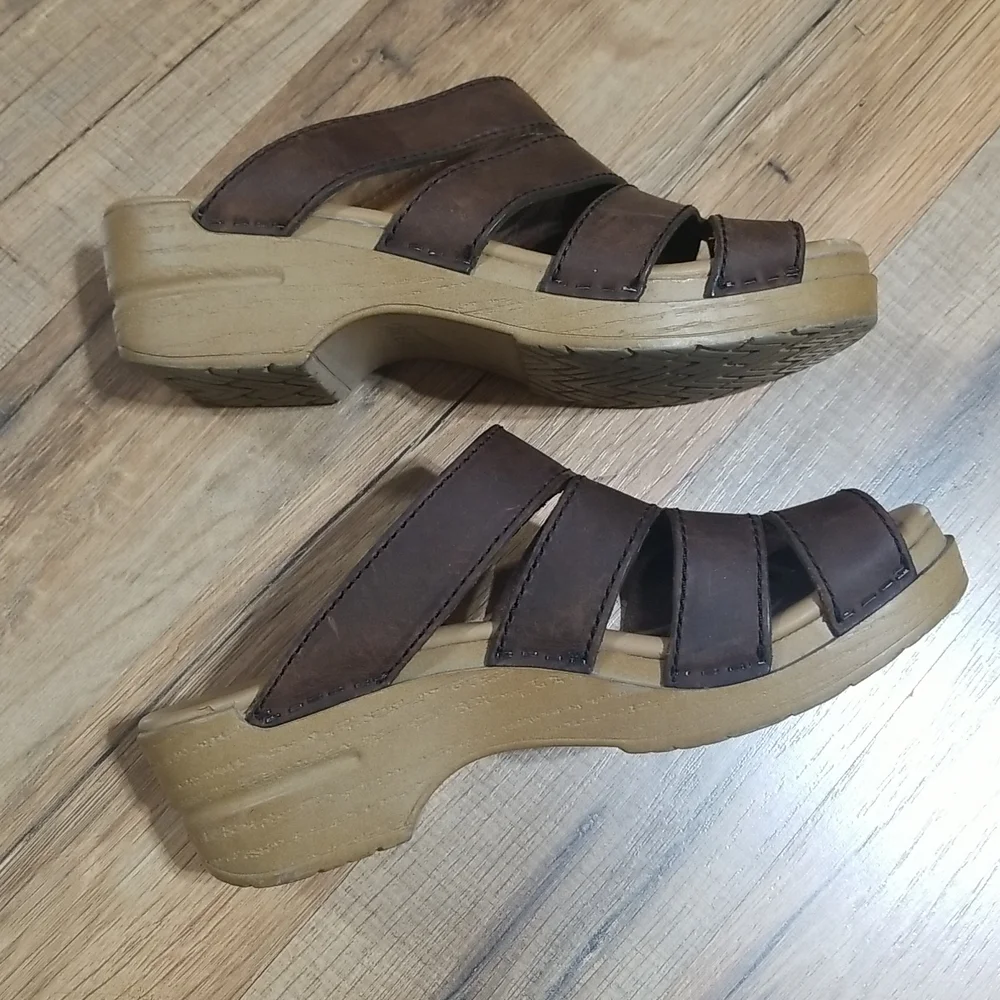 DANSKO Brown Leather Slip-On Wedge Sandal Size 37